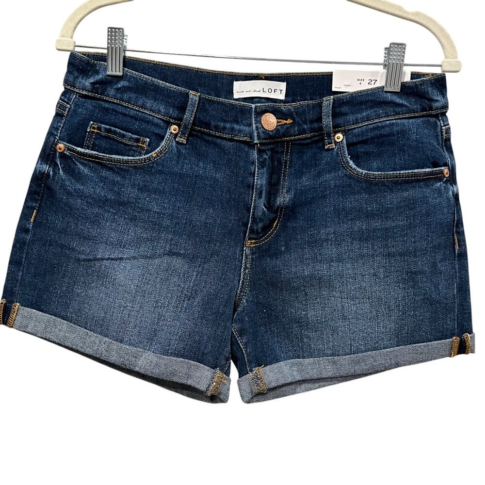 Loft Denim Mid-rise Cuffed Shorts, NWT, 27/4 Med Wash, 27/4